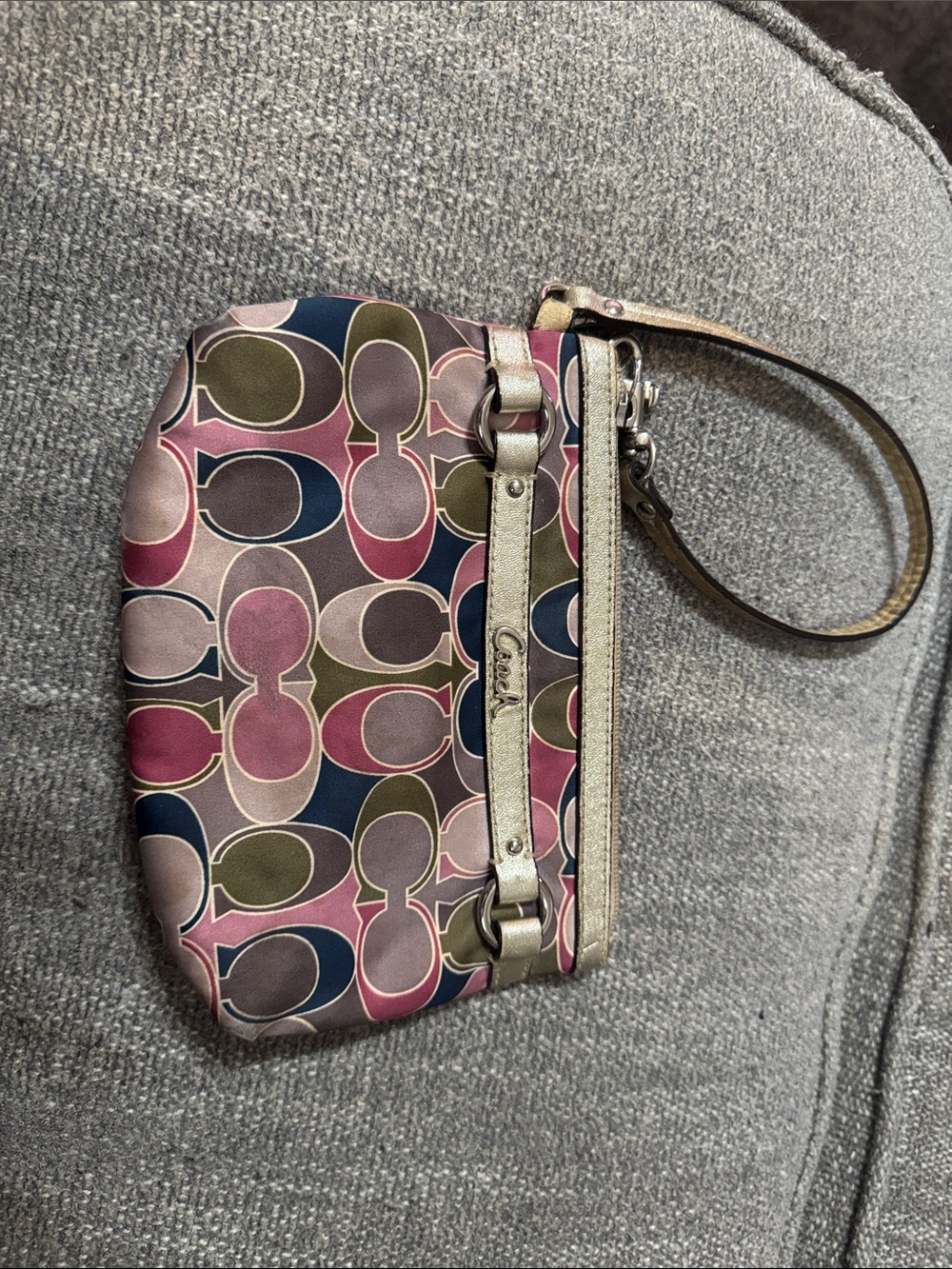 Coach Signature Wristlet in Pink, Navy & Olive